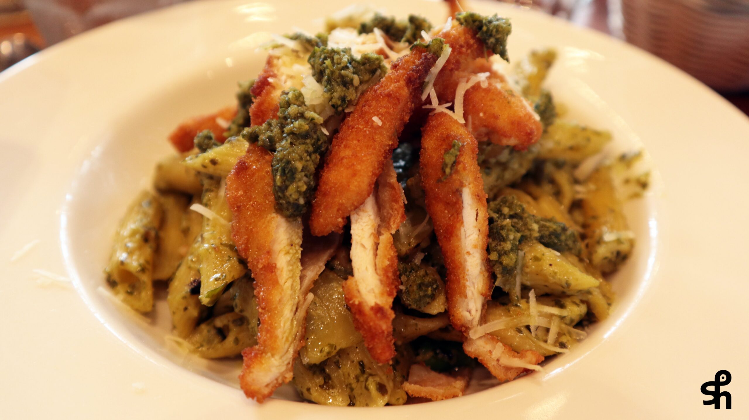 Mama Lou's Penne Al Pesto with Parmesan Crusted Chicken